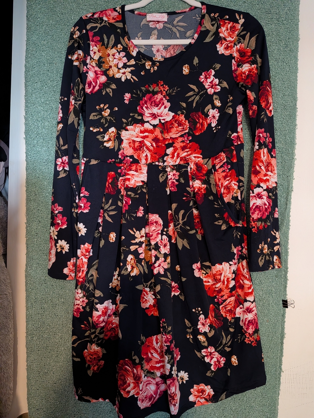 Pink Lily Navy Floral Long Sleeve Fit & Flare Dress